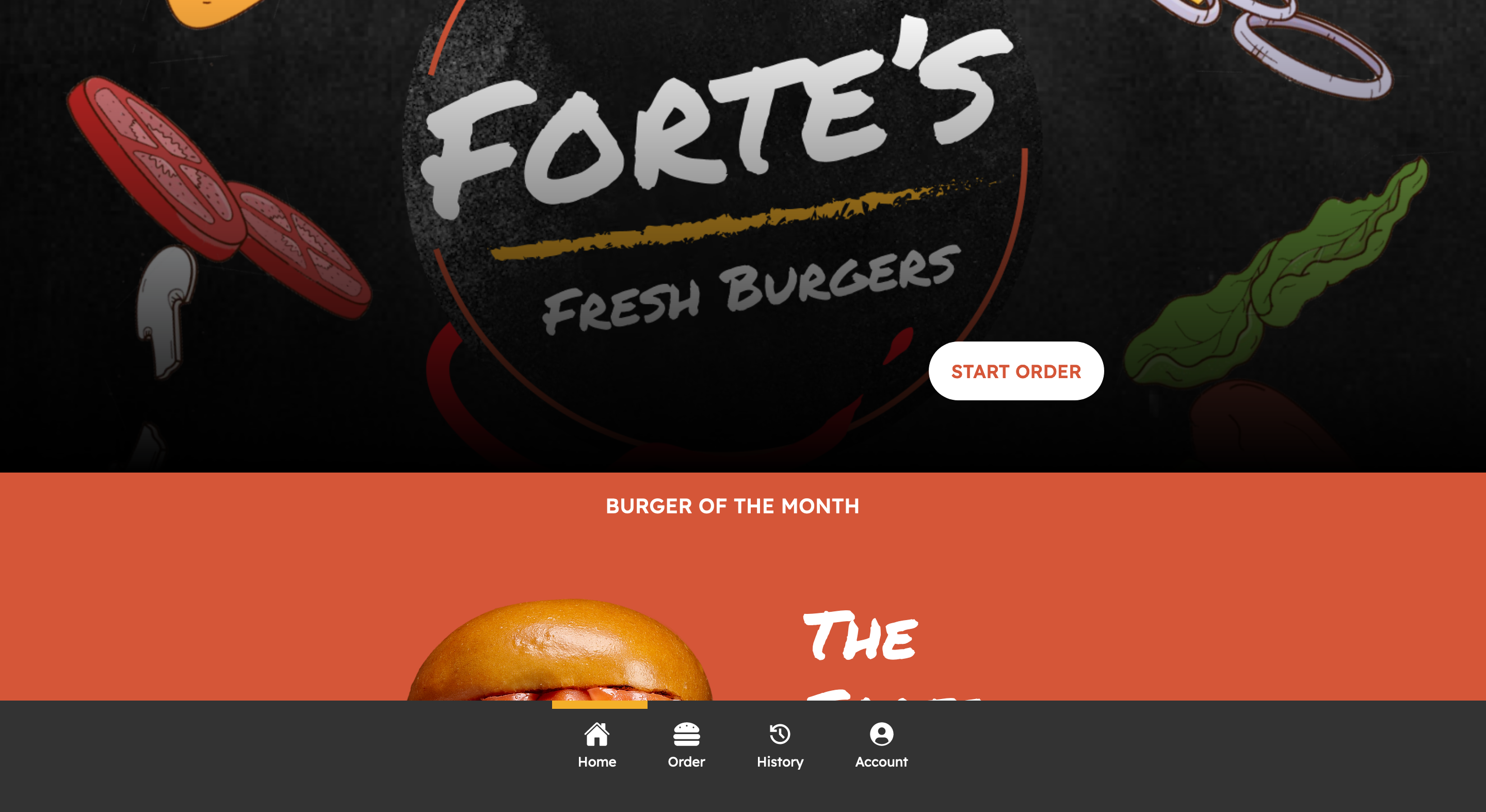 Forte's Fresh Burgers Webapp Homepage